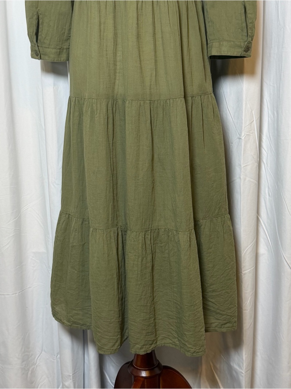 Jenni Kayne James Tiered Dress XS Moss Green Cotton Linen Midi A-Line - Picture 9 of 13